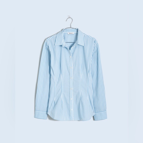 Madewell Darted Long-Sleeve Button-Up Shirt NP043 Sz 4 Powder Blue Striped NWT - Picture 1 of 7